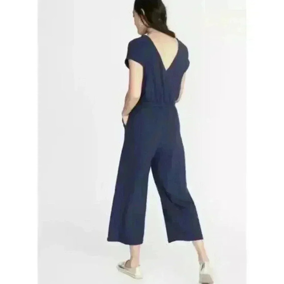 Old Navy Womens Knit Jumpsuit Size L Gray/cream Striped oversized open back belt - Picture 10 of 10